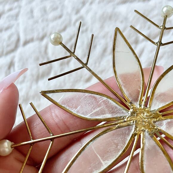 Vintage Christmas Mother-of-Pearl Gold-Tone Snowflake Holiday Ornament - Picture 8 of 15